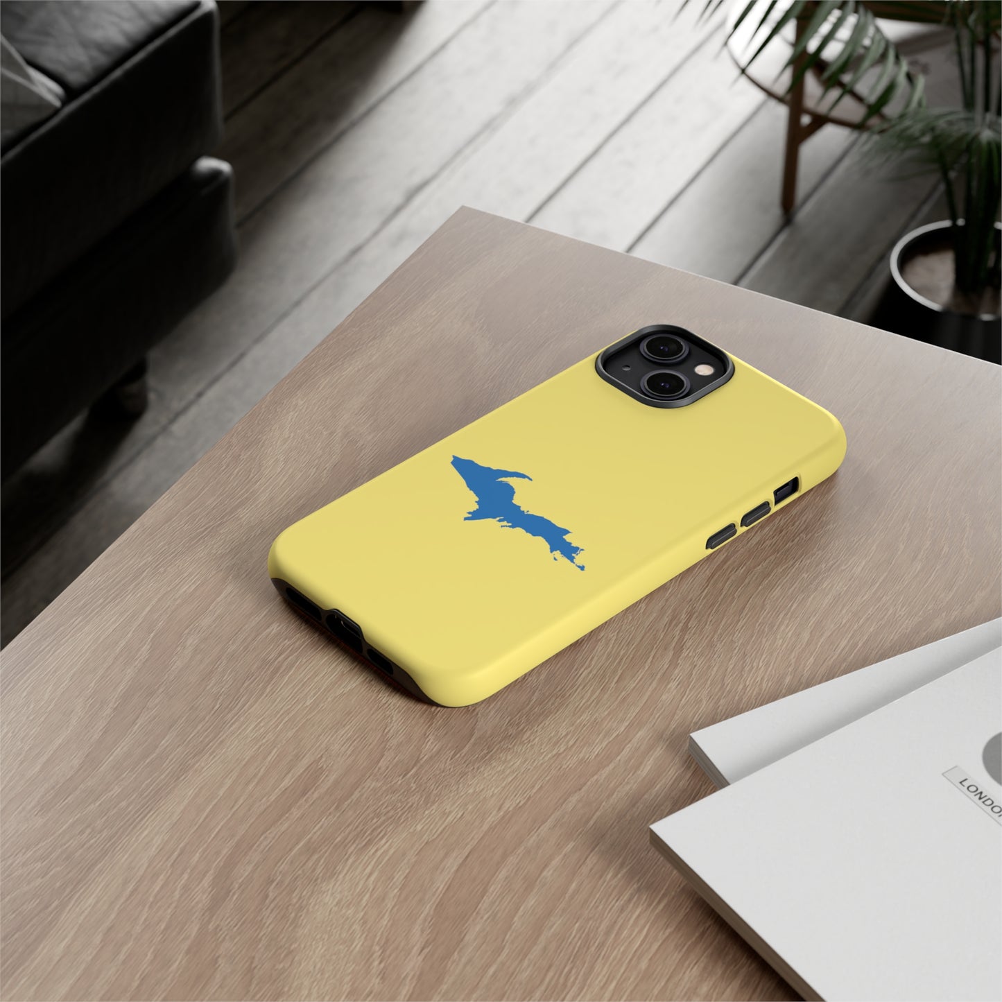 Michigan Upper Peninsula Tough Phone Case (Yellow Cherry w/ Azure UP Outline) | Apple iPhone