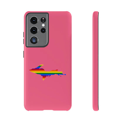 Michigan Upper Peninsula Tough Phone Case (Rhodochrosite Pink w/ UP Pride Flag Outline) | Samsung & Pixel Android