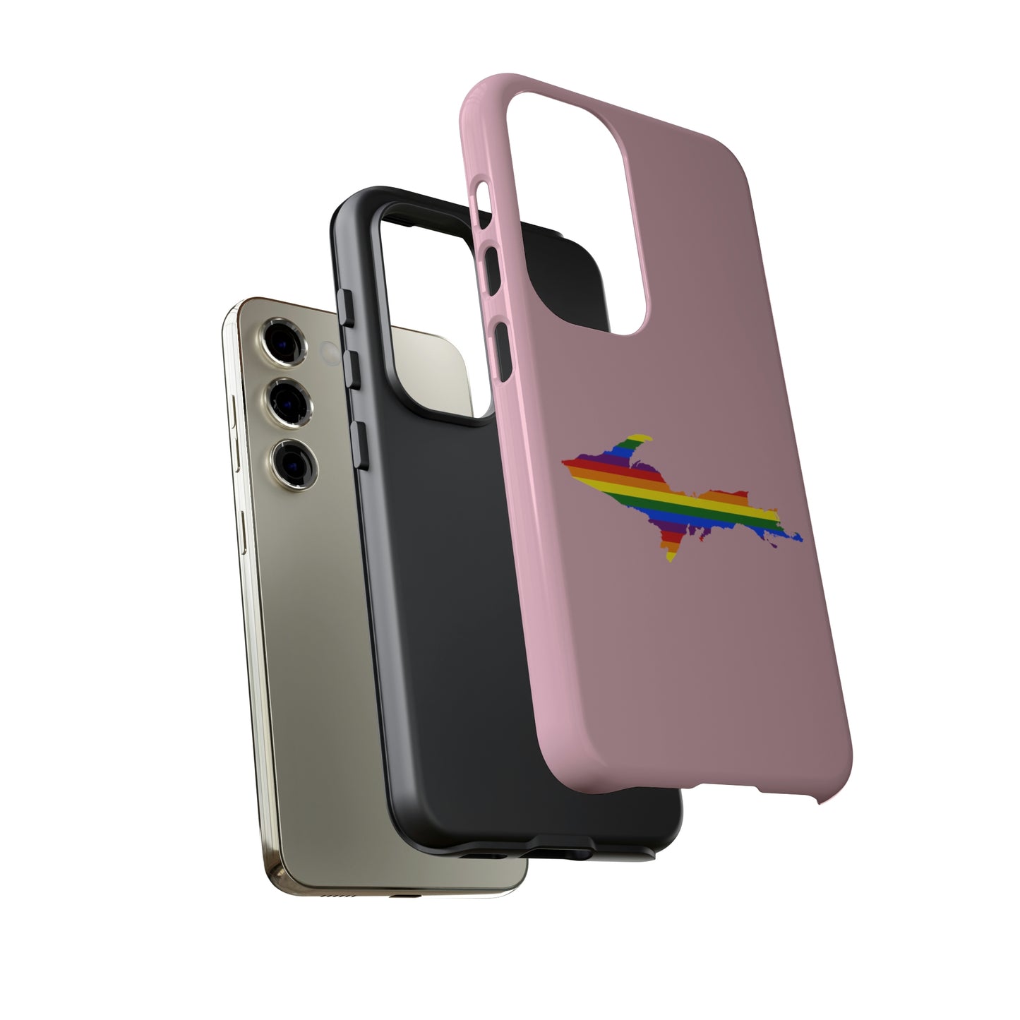 Michigan Upper Peninsula Tough Phone Case (Pink w/ UP Pride Flag Outline) | Samsung & Pixel Android