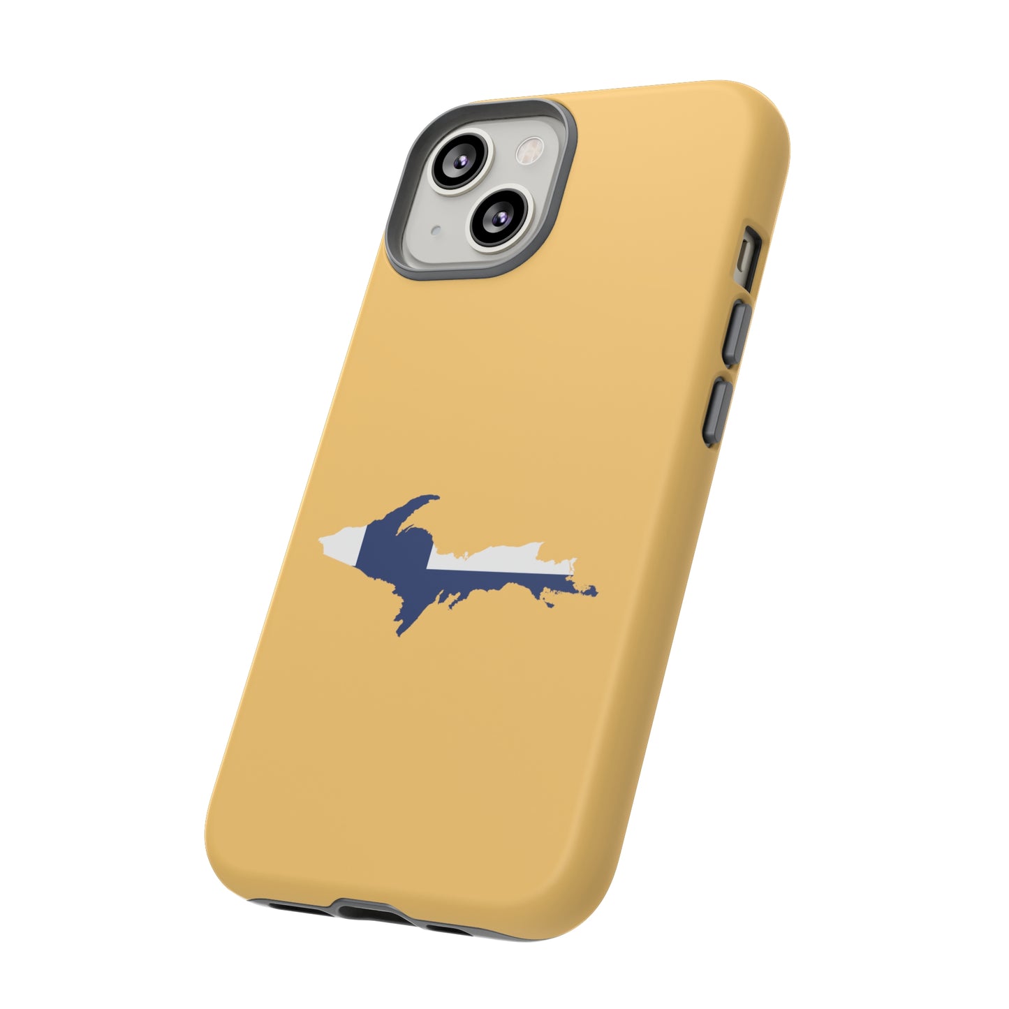 Michigan Upper Peninsula Tough Phone Case (Citrine w/ UP Finland Flag Outline) | Apple iPhone