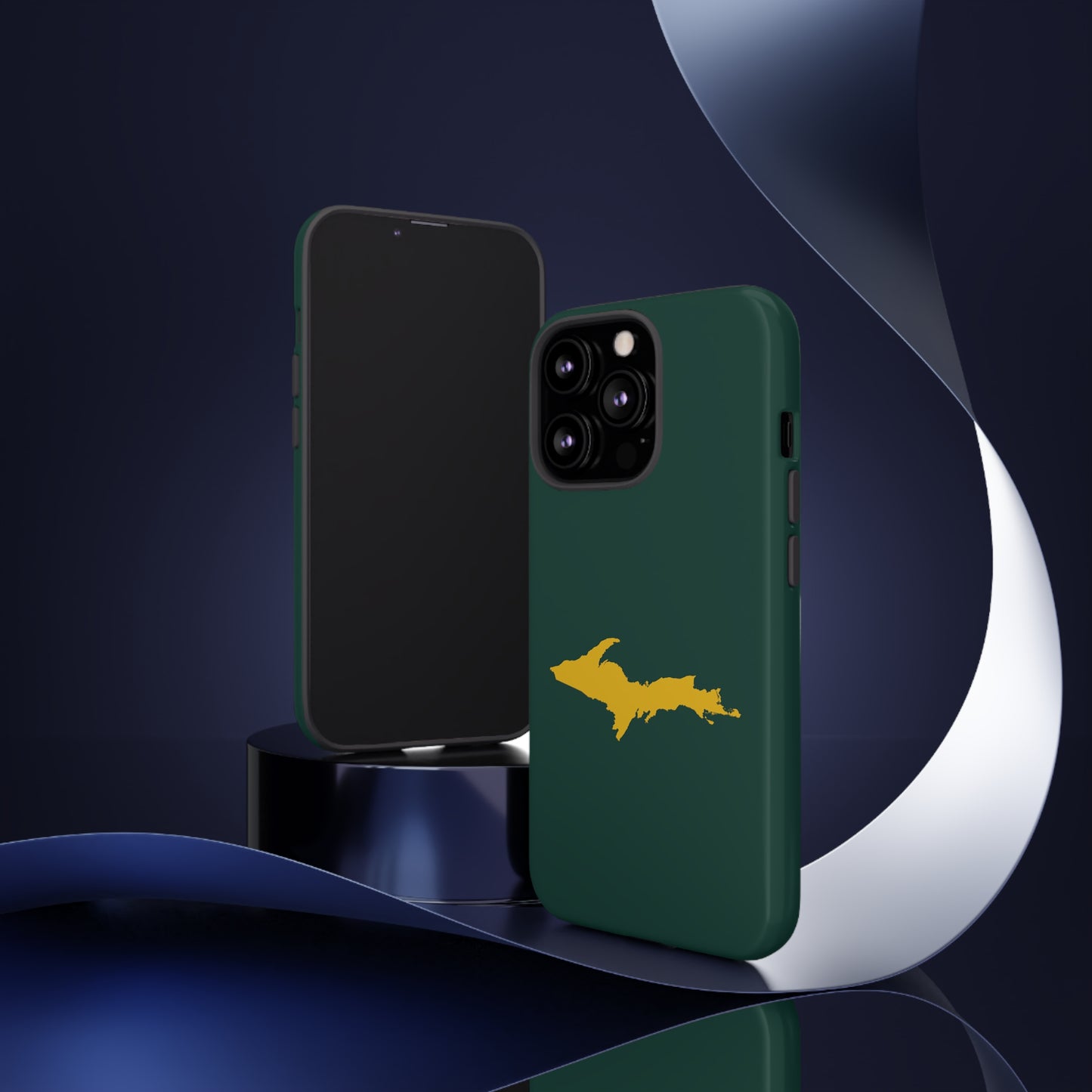 Michigan Upper Peninsula Tough Phone Case (Green w/ Gold UP Outline) | Apple iPhone