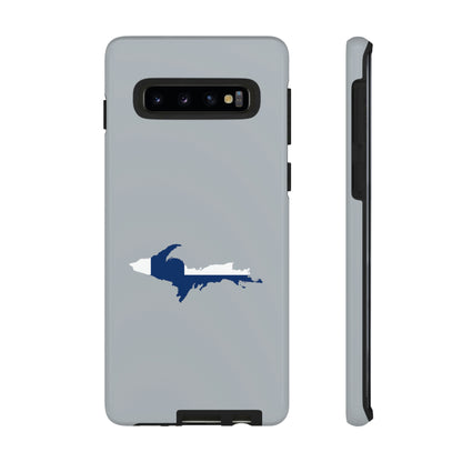 Michigan Upper Peninsula Tough Phone Case (Silver w/ UP Finland Flag Outline) | Samsung & Pixel Android