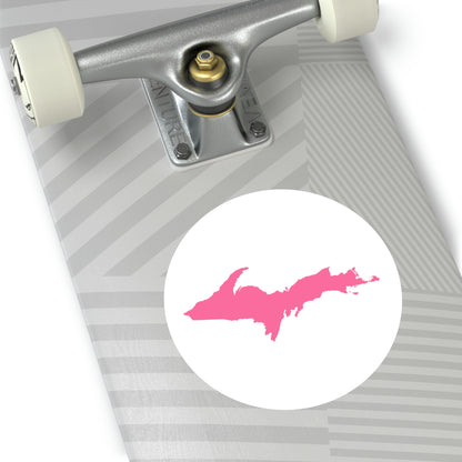 Michigan Upper Peninsula Round Stickers (w/ Pink UP Outline) | Indoor\Outdoor