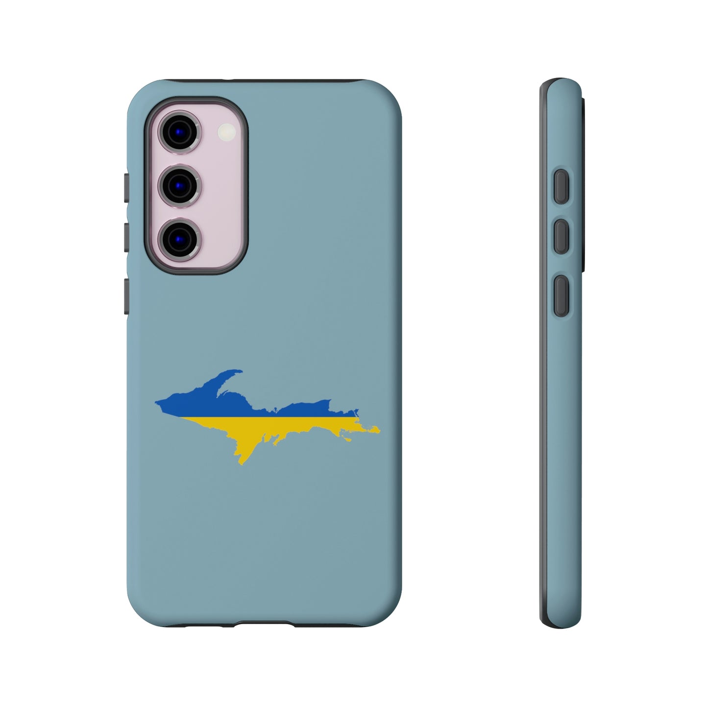 Michigan Upper Peninsula Tough Phone Case (Opal Blue w/ UP Ukraine Flag Outline) | Samsung & Pixel Android