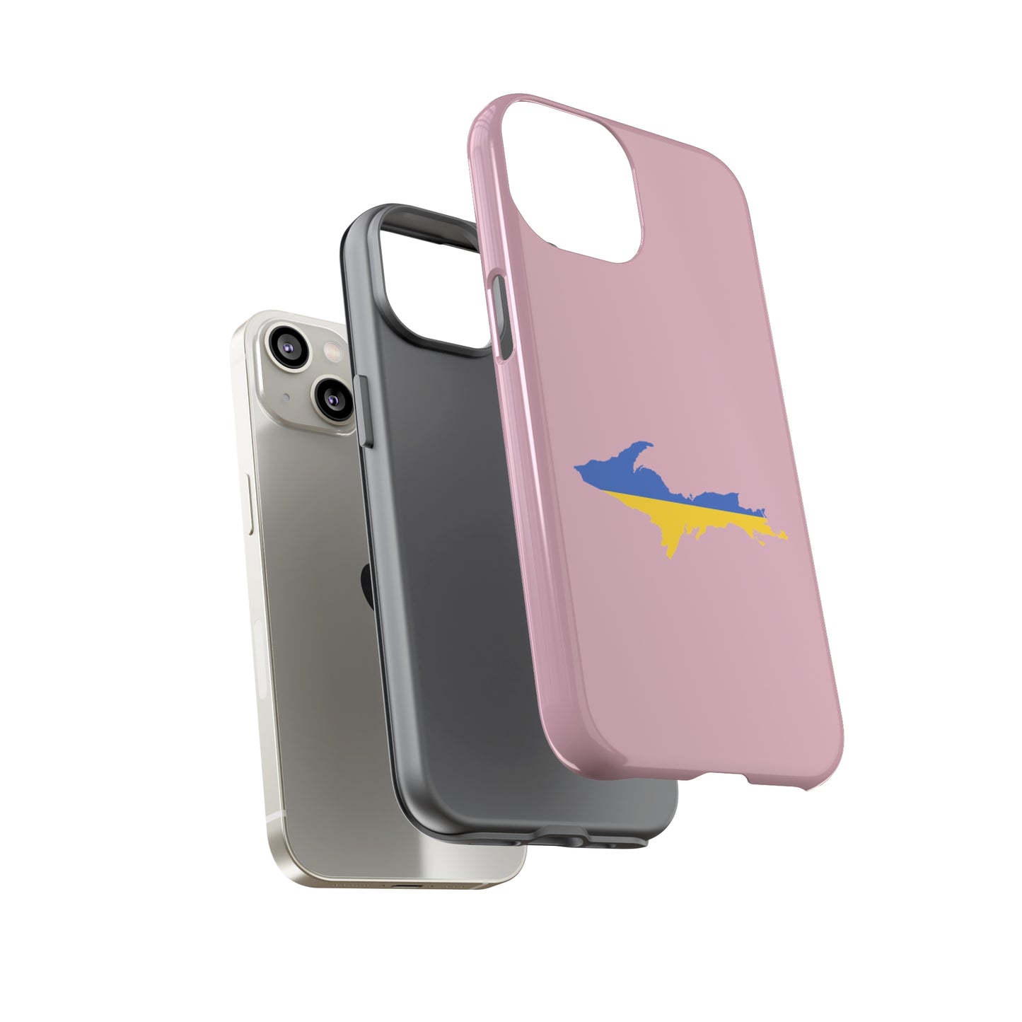 Michigan Upper Peninsula Tough Phone Case (Pink w/ UP Ukraine Flag Outline) | Apple iPhone