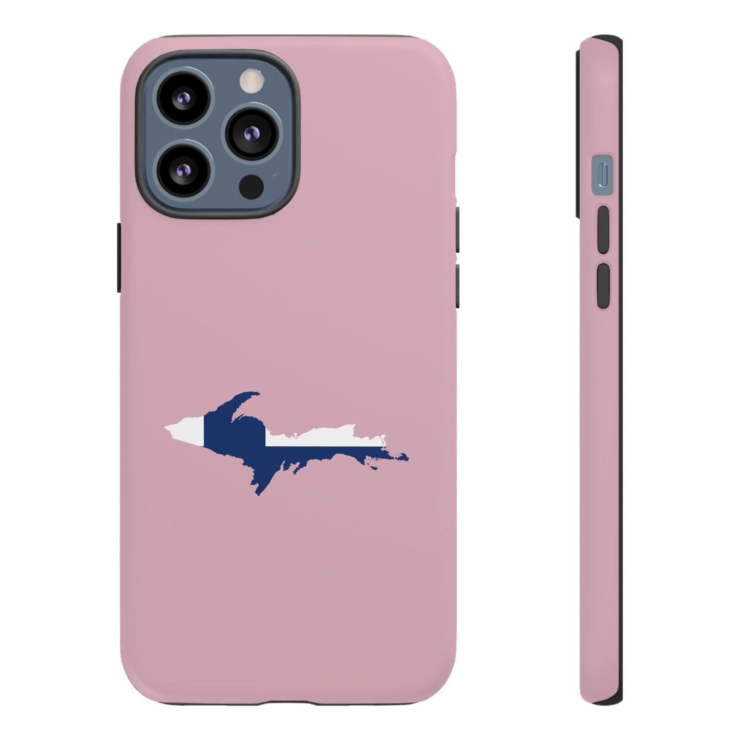 Michigan Upper Peninsula Tough Phone Case (Pink w/ UP Finland Flag Outline) | Apple iPhone