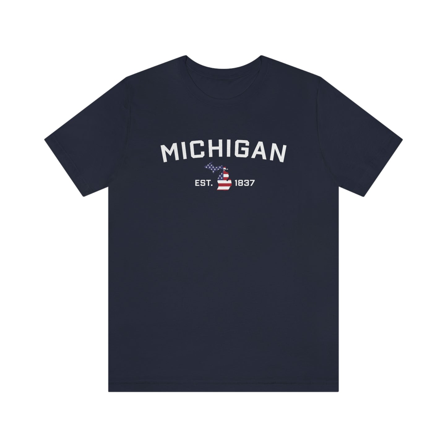 'Michigan EST 1837'' T-Shirt (w/ MI USA Flag Outline) | Unisex Standard Fit