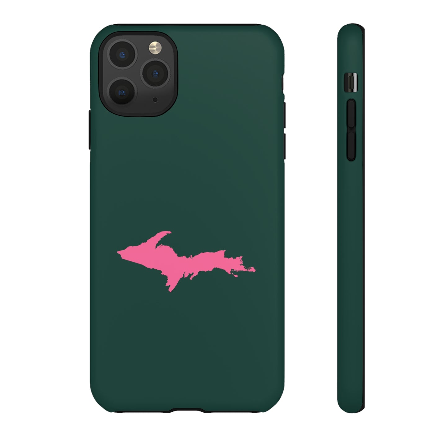 Michigan Upper Peninsula Tough Phone Case (Green w/ Pink UP Outline) | Apple iPhone