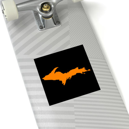 Michigan Upper Peninsula Square Sticker (Black w/ Orange UP Outline) | Indoor/Outdoor