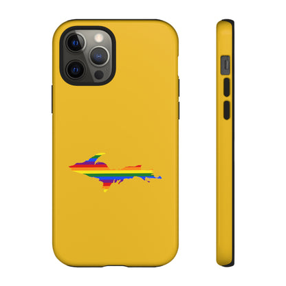 Michigan Upper Peninsula Tough Phone Case (Gold w/ UP Pride Flag Outline) | Apple iPhone