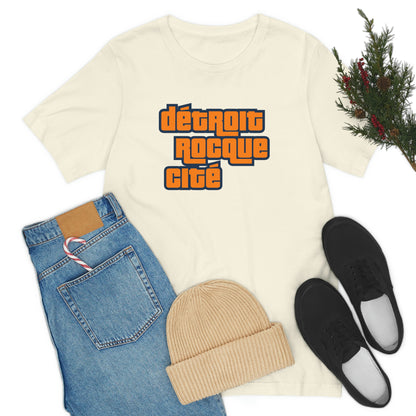 'Détroit Rocque Cité' T-Shirt (Orange Automotive Crime Parody) | Unisex Standard Fit