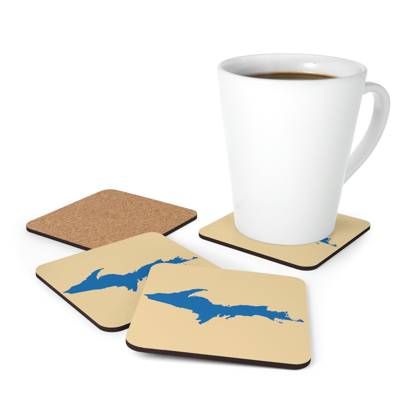 Michigan Upper Peninsula Coaster Set (Maple Color w/ Azure UP Outline) | Corkwood - 4 pack