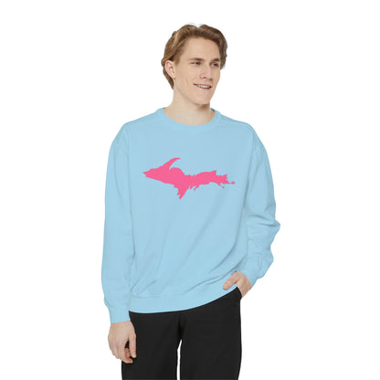 Michigan Upper Peninsula Sweatshirt (w/ Pink UP Outline) | Unisex Garment Dyed