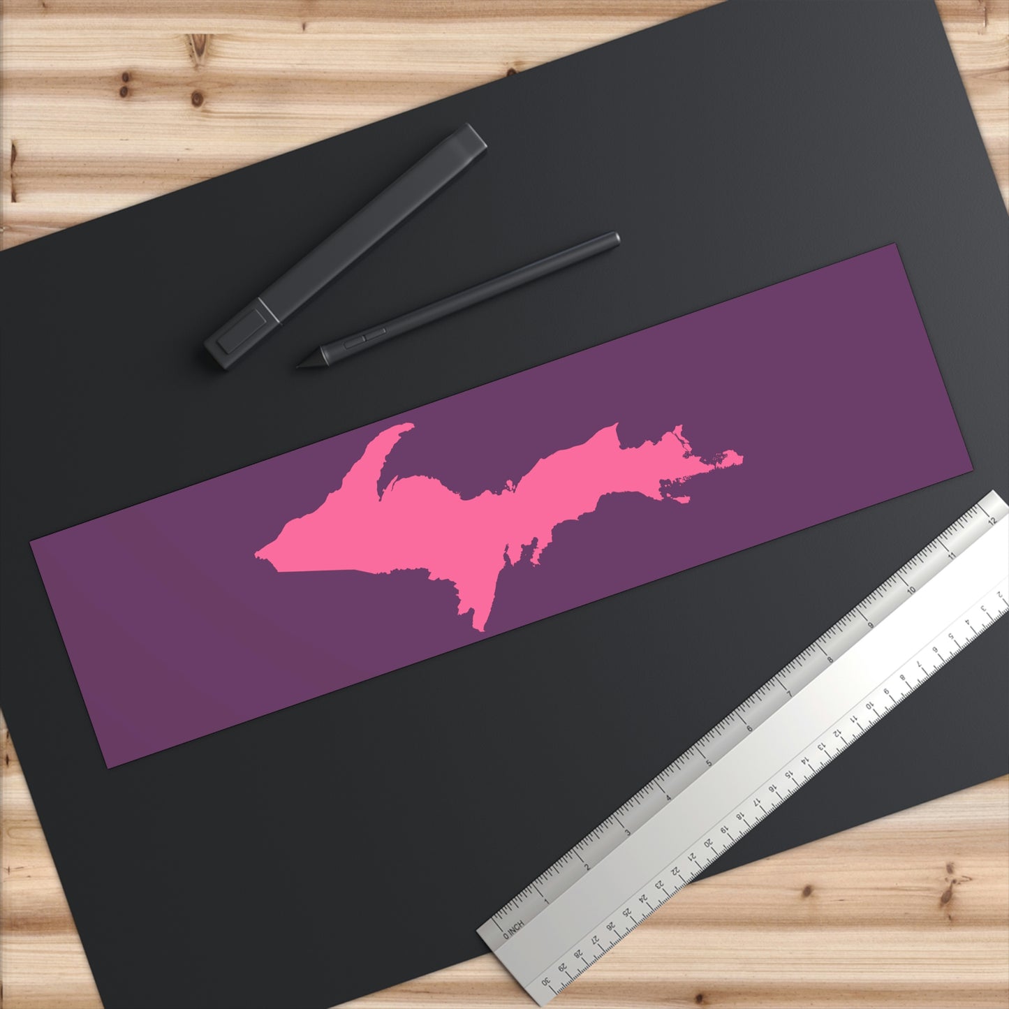 Michigan Upper Peninsula Bumper Sticker (w/ Pink UP Outline) | Plum Background