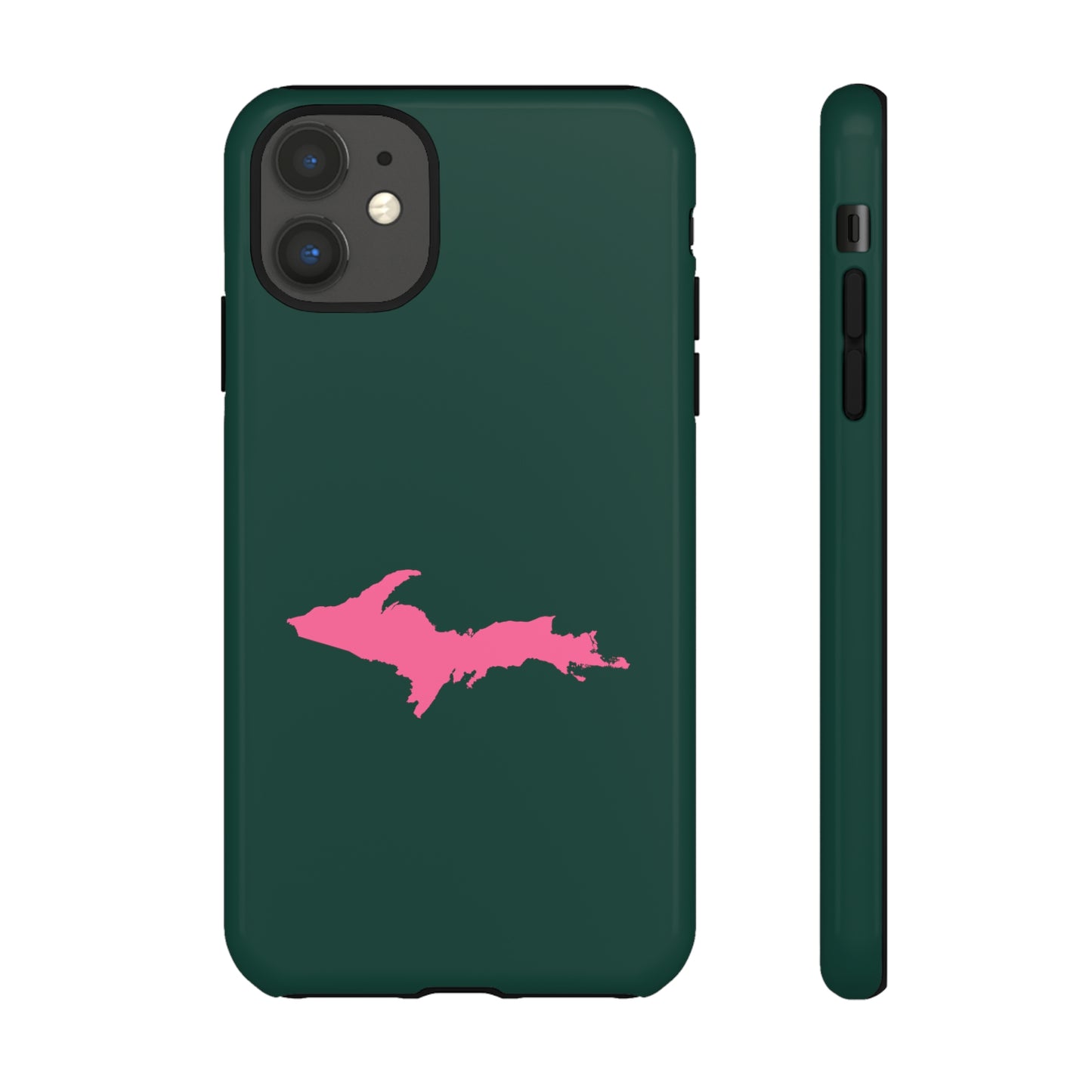 Michigan Upper Peninsula Tough Phone Case (Green w/ Pink UP Outline) | Apple iPhone