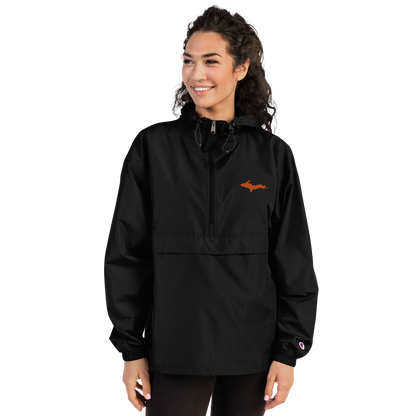 Michigan Upper Peninsula Packable Wind & Rain Jacket (w/ Orange UP Outline)