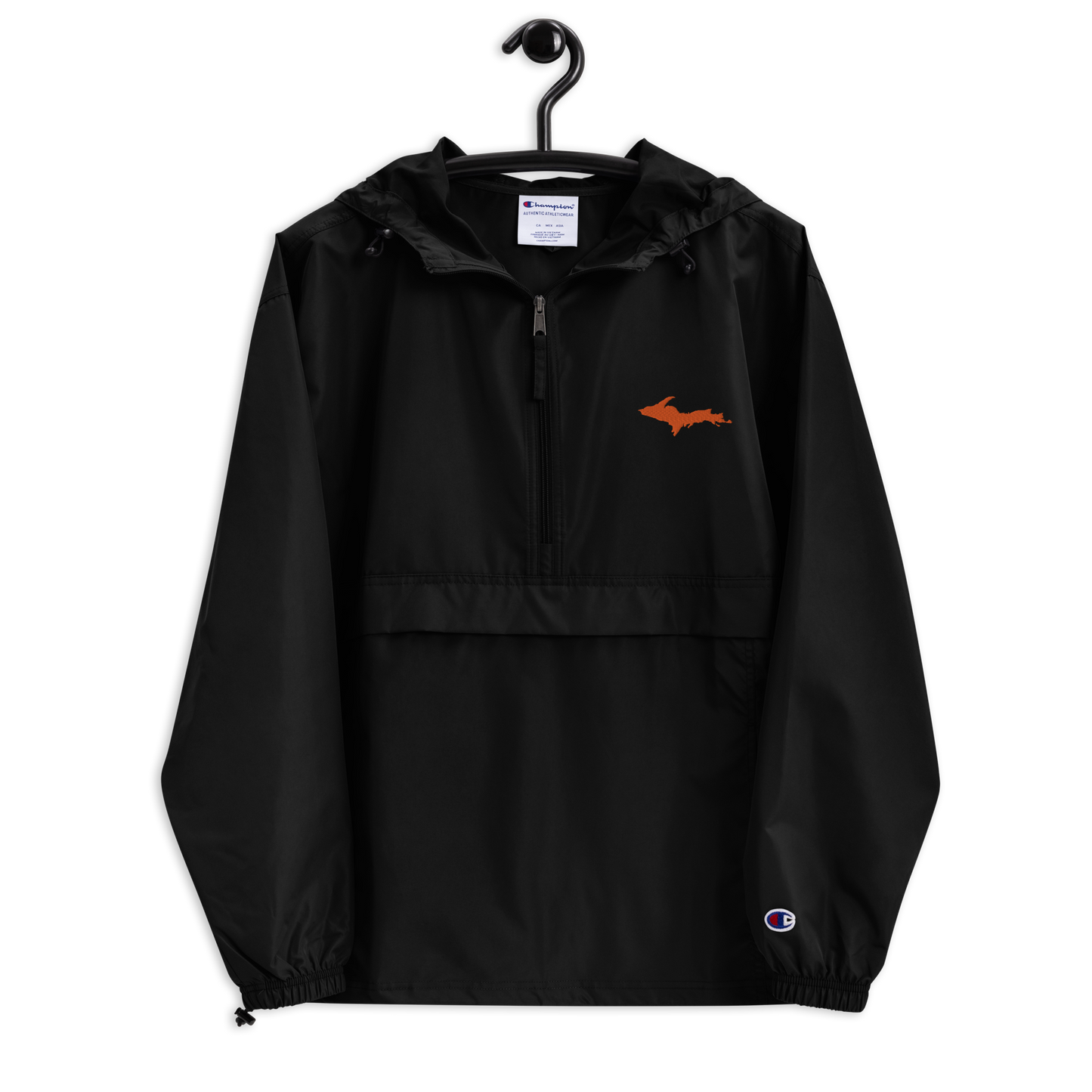 Michigan Upper Peninsula Packable Wind & Rain Jacket (w/ Orange UP Outline)