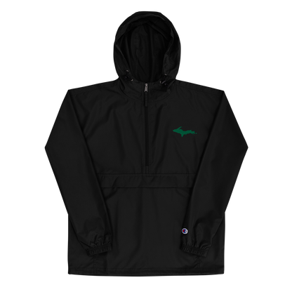 Michigan Upper Peninsula Packable Wind & Rain Jacket (w/ Green UP Outline)