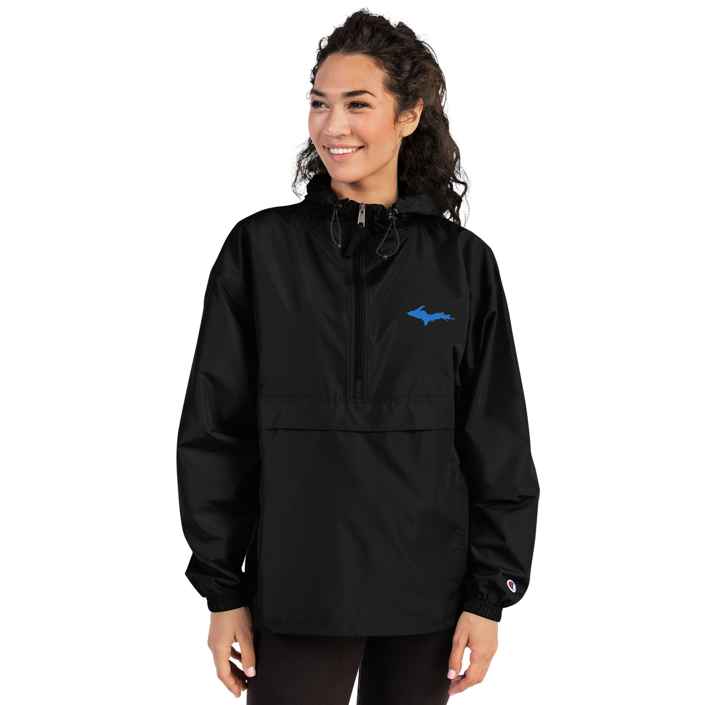 Michigan Upper Peninsula Packable Wind & Rain Jacket (w/ Azure UP Outline)