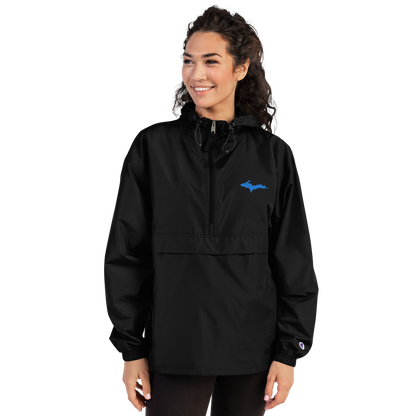 Michigan Upper Peninsula Packable Wind & Rain Jacket (w/ Azure UP Outline)