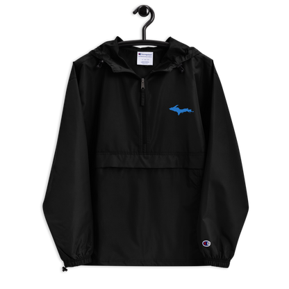 Michigan Upper Peninsula Packable Wind & Rain Jacket (w/ Azure UP Outline)