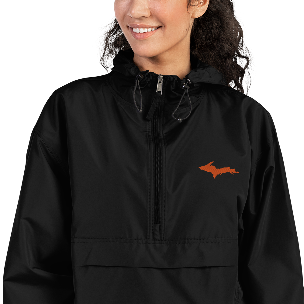 Michigan Upper Peninsula Packable Wind & Rain Jacket (w/ Orange UP Outline)