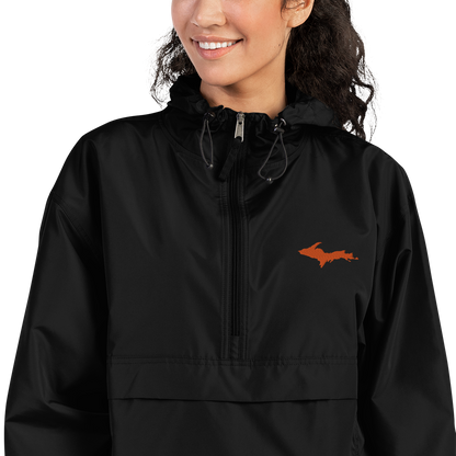 Michigan Upper Peninsula Packable Wind & Rain Jacket (w/ Orange UP Outline)