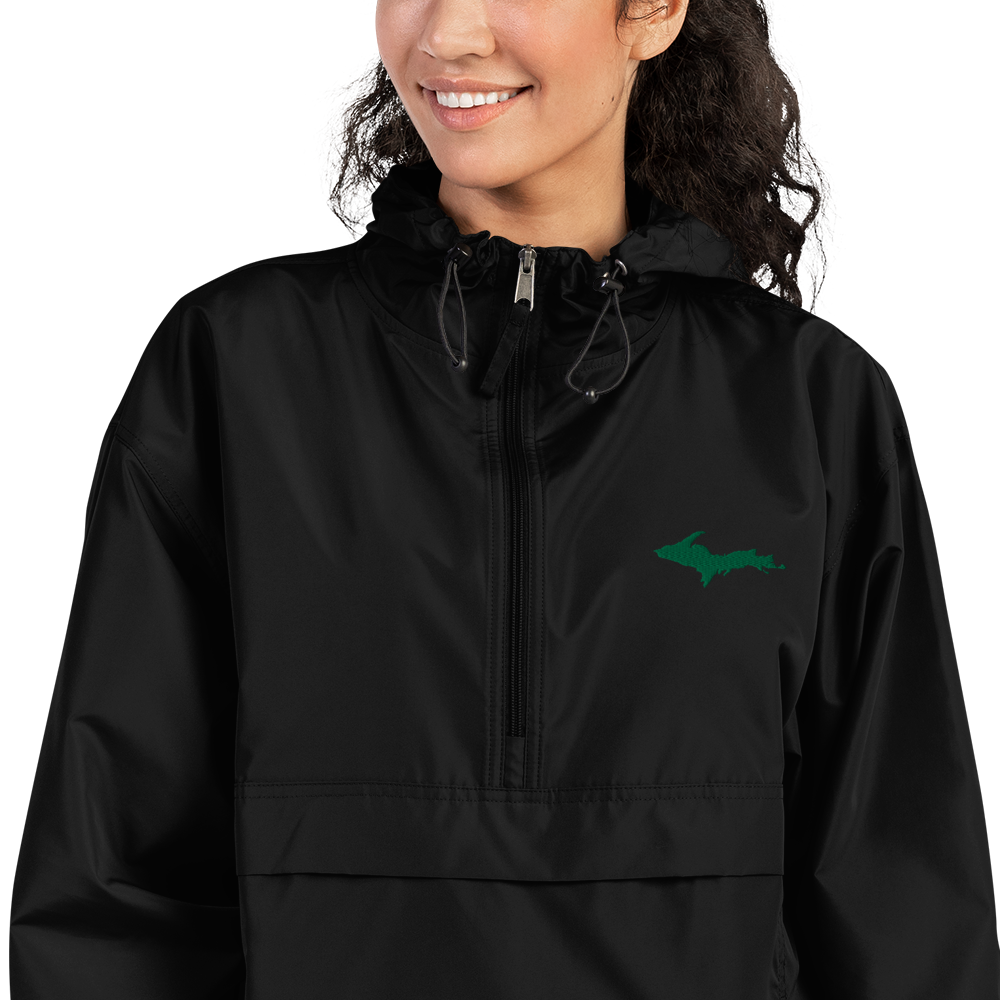 Michigan Upper Peninsula Packable Wind & Rain Jacket (w/ Green UP Outline)