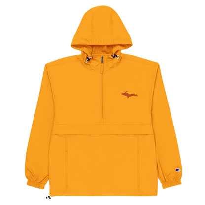 Michigan Upper Peninsula Packable Wind & Rain Jacket (w/ Orange UP Outline)