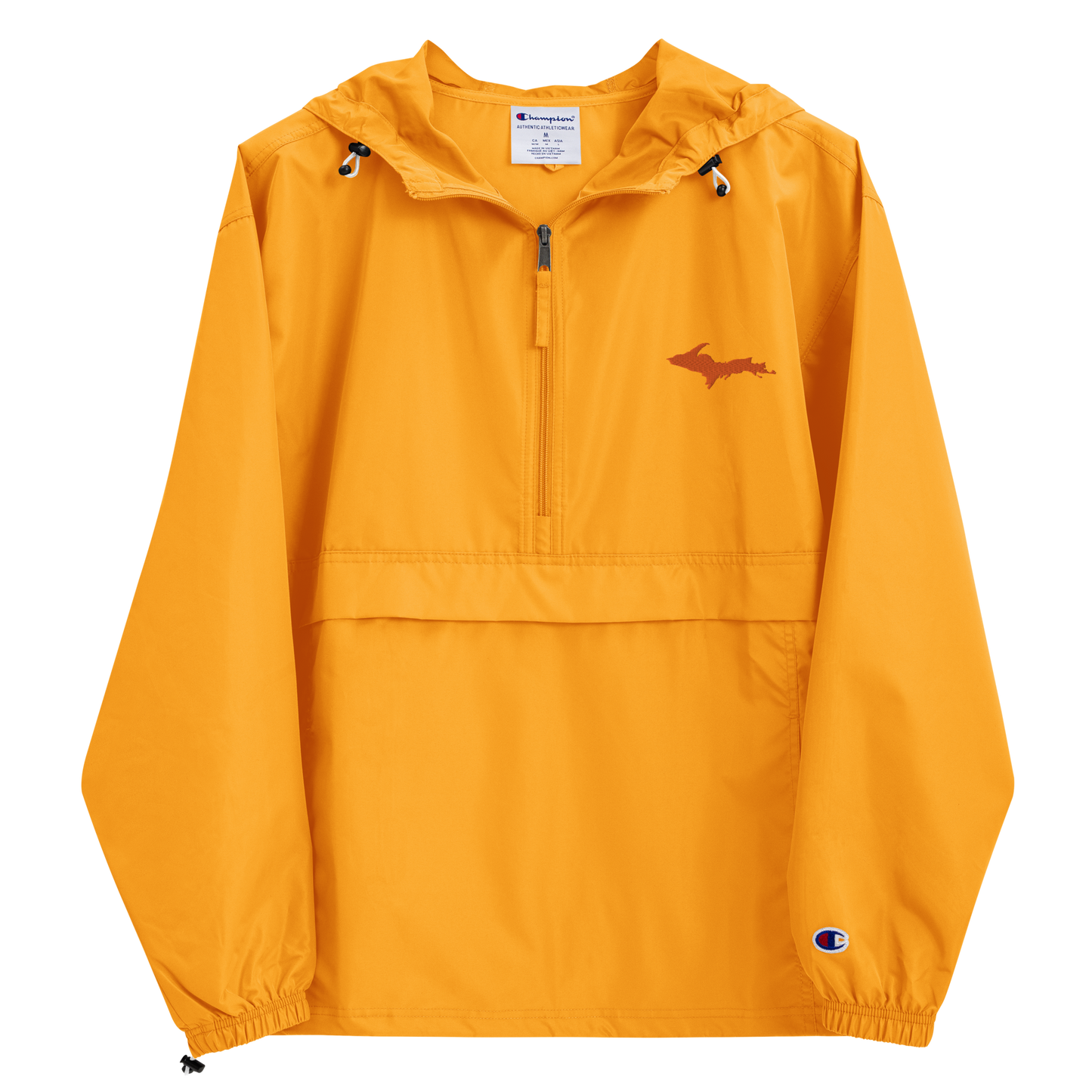 Michigan Upper Peninsula Packable Wind & Rain Jacket (w/ Orange UP Outline)