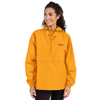 Michigan Upper Peninsula Packable Wind & Rain Jacket (w/ Orange UP Outline)