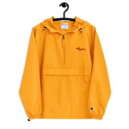 Michigan Upper Peninsula Packable Wind & Rain Jacket (w/ Orange UP Outline)