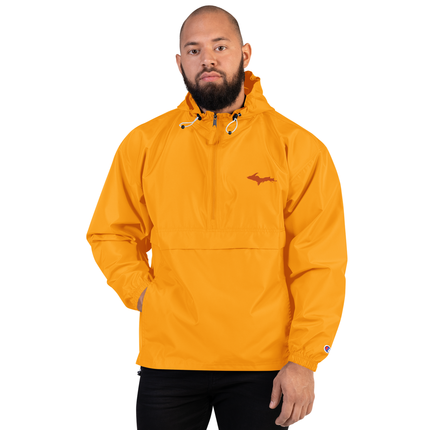 Michigan Upper Peninsula Packable Wind & Rain Jacket (w/ Orange UP Outline)