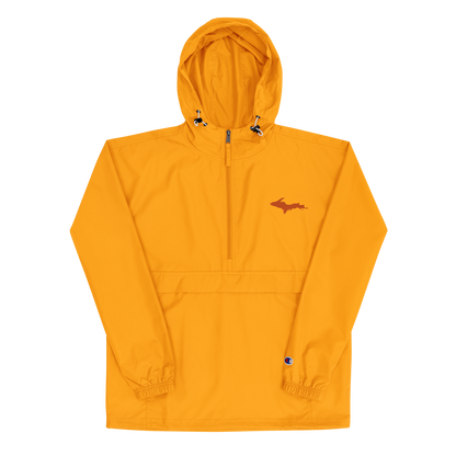 Michigan Upper Peninsula Packable Wind & Rain Jacket (w/ Orange UP Outline)