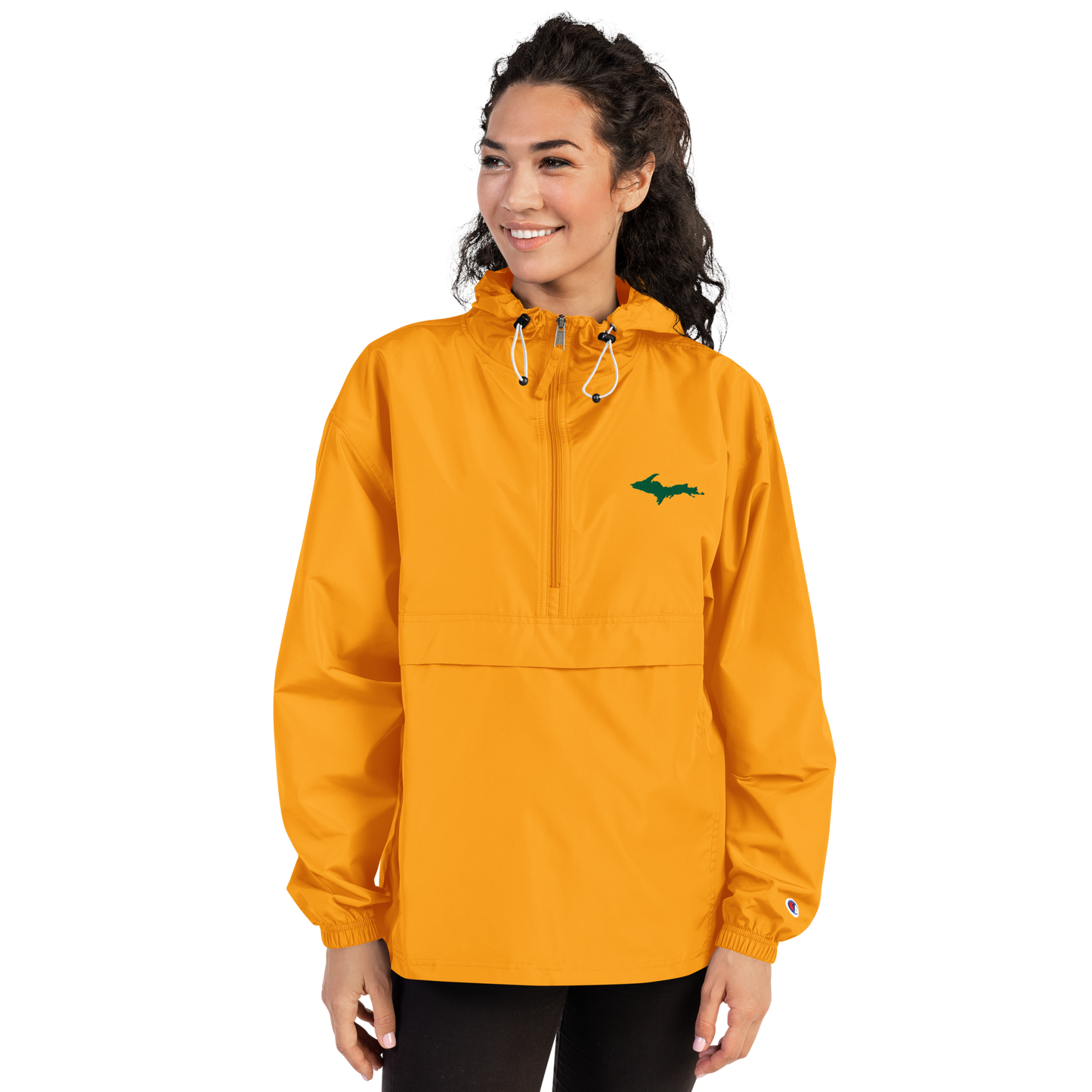 Michigan Upper Peninsula Packable Wind & Rain Jacket (w/ Green UP Outline)