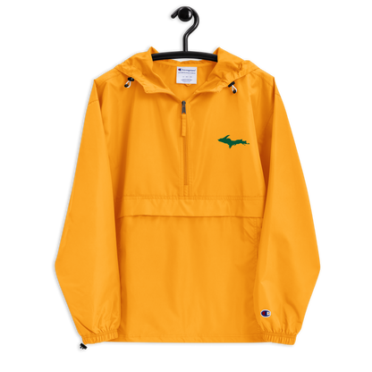 Michigan Upper Peninsula Packable Wind & Rain Jacket (w/ Green UP Outline)