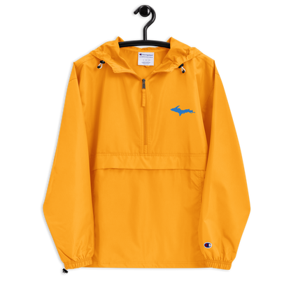 Michigan Upper Peninsula Packable Wind & Rain Jacket (w/ Azure UP Outline)