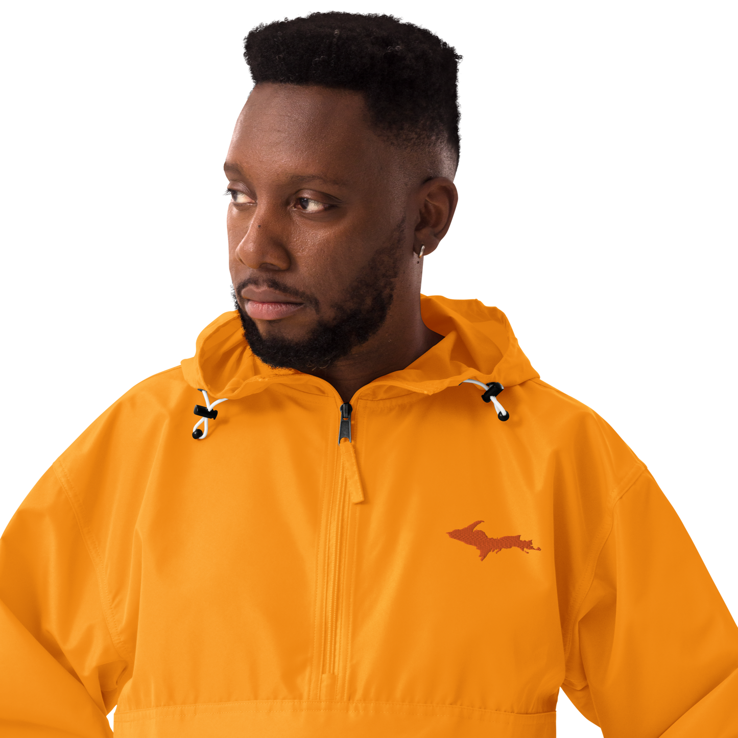 Michigan Upper Peninsula Packable Wind & Rain Jacket (w/ Orange UP Outline)