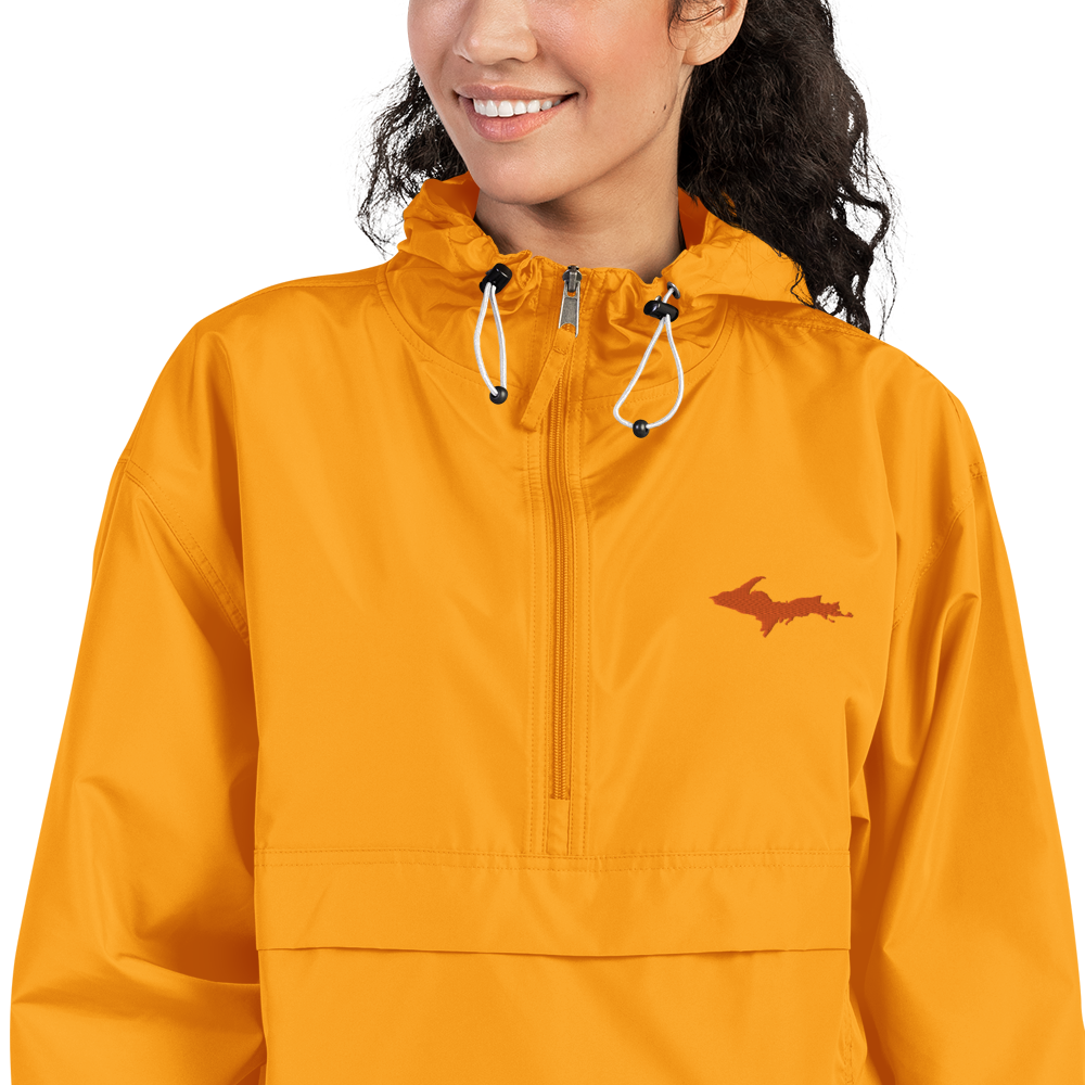 Michigan Upper Peninsula Packable Wind & Rain Jacket (w/ Orange UP Outline)