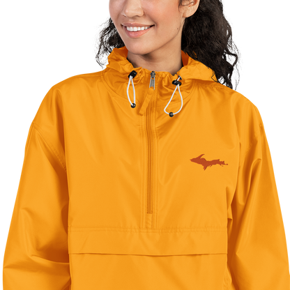 Michigan Upper Peninsula Packable Wind & Rain Jacket (w/ Orange UP Outline)