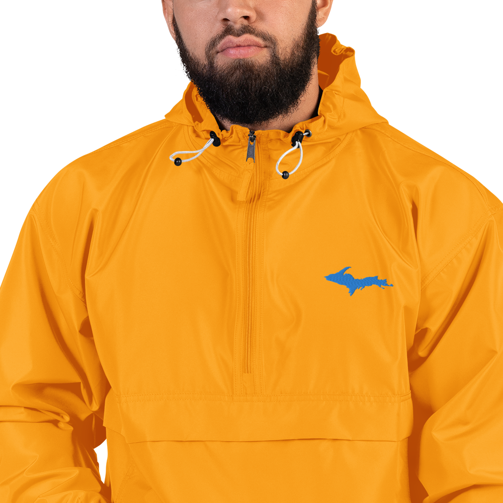 Michigan Upper Peninsula Packable Wind & Rain Jacket (w/ Azure UP Outline)