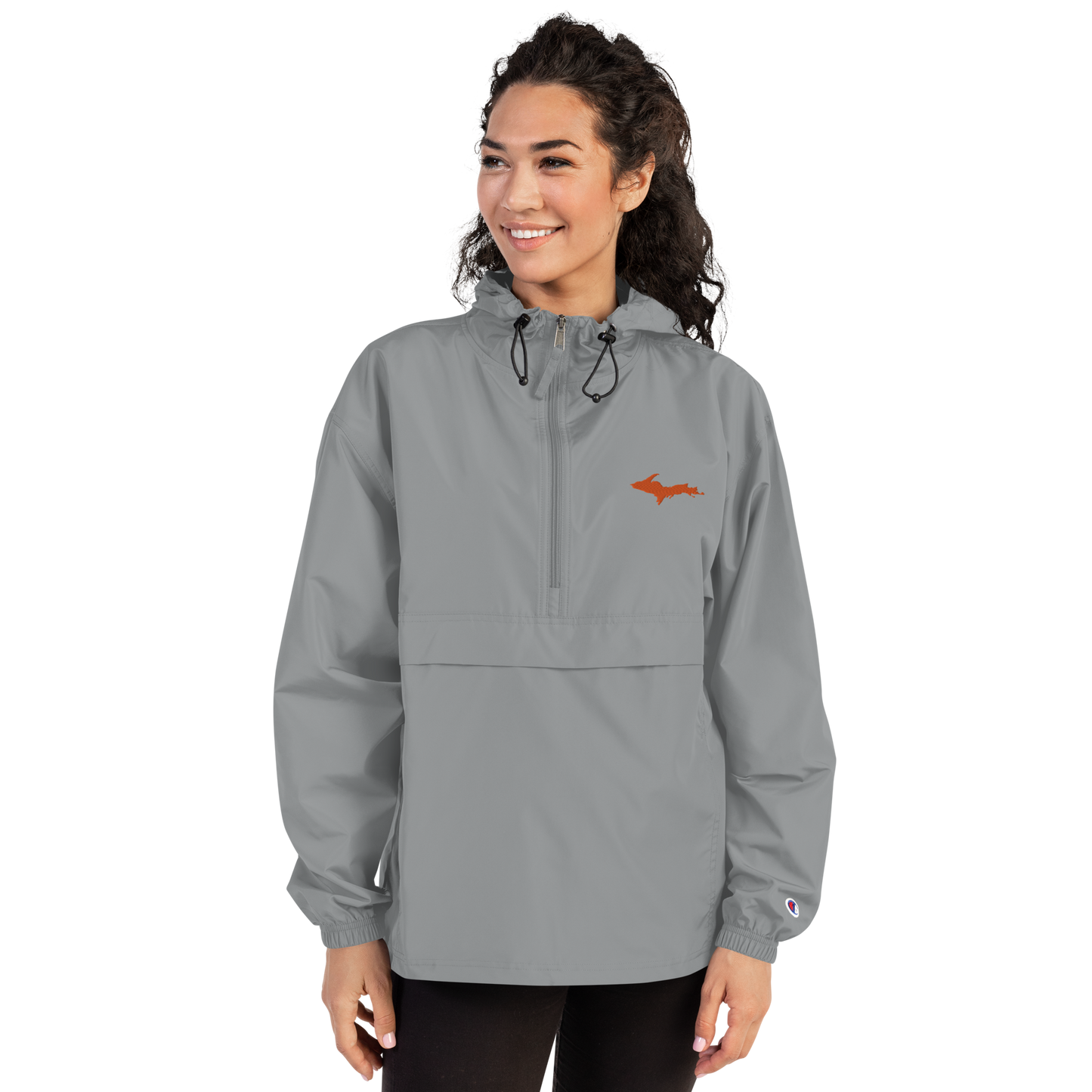 Michigan Upper Peninsula Packable Wind & Rain Jacket (w/ Orange UP Outline)