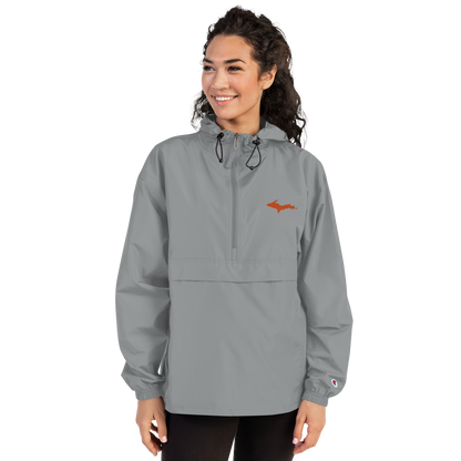 Michigan Upper Peninsula Packable Wind & Rain Jacket (w/ Orange UP Outline)