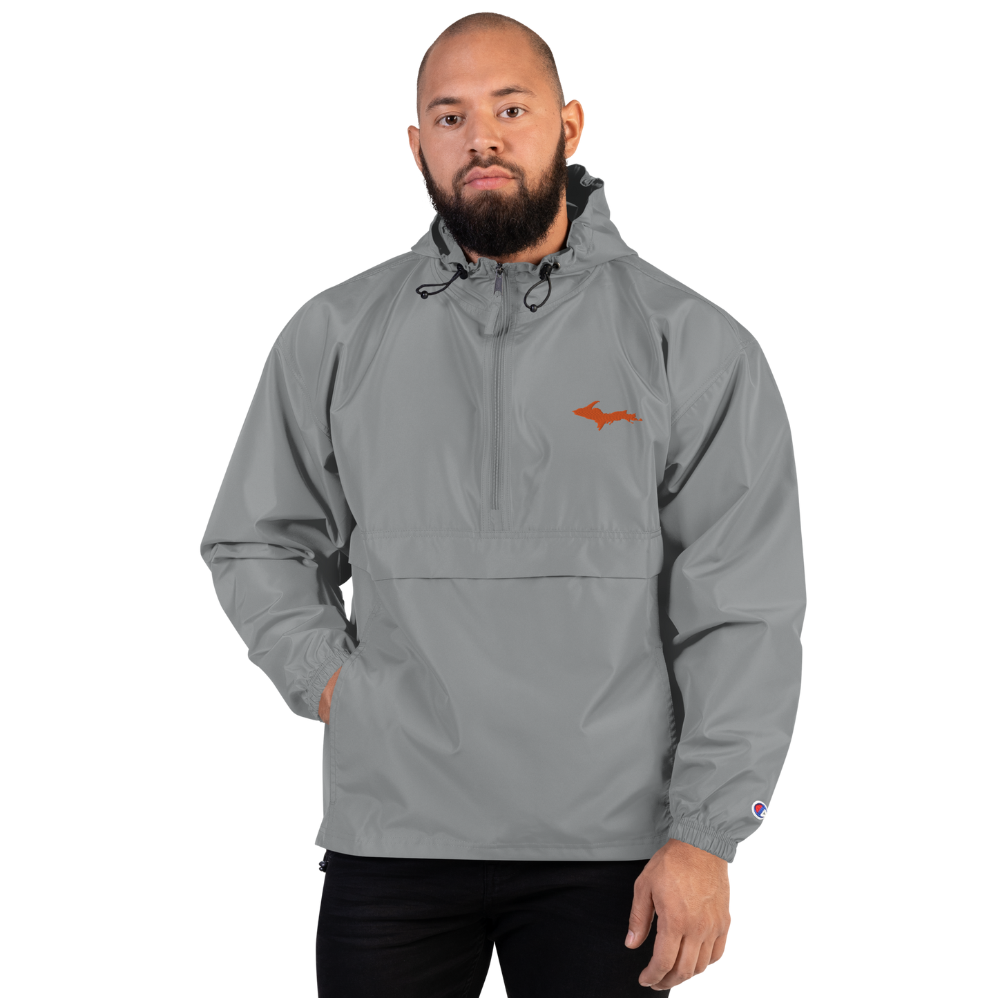 Michigan Upper Peninsula Packable Wind & Rain Jacket (w/ Orange UP Outline)