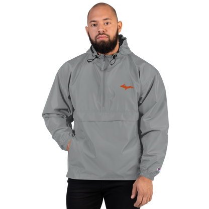 Michigan Upper Peninsula Packable Wind & Rain Jacket (w/ Orange UP Outline)