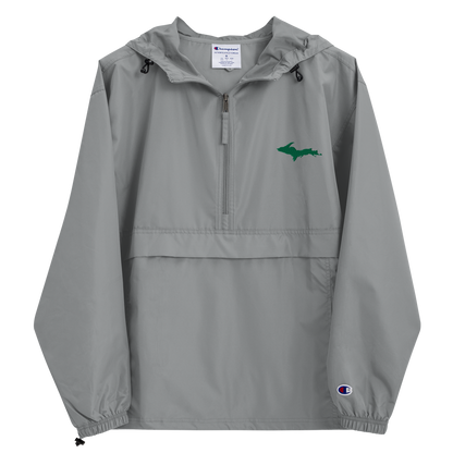 Michigan Upper Peninsula Packable Wind & Rain Jacket (w/ Green UP Outline)