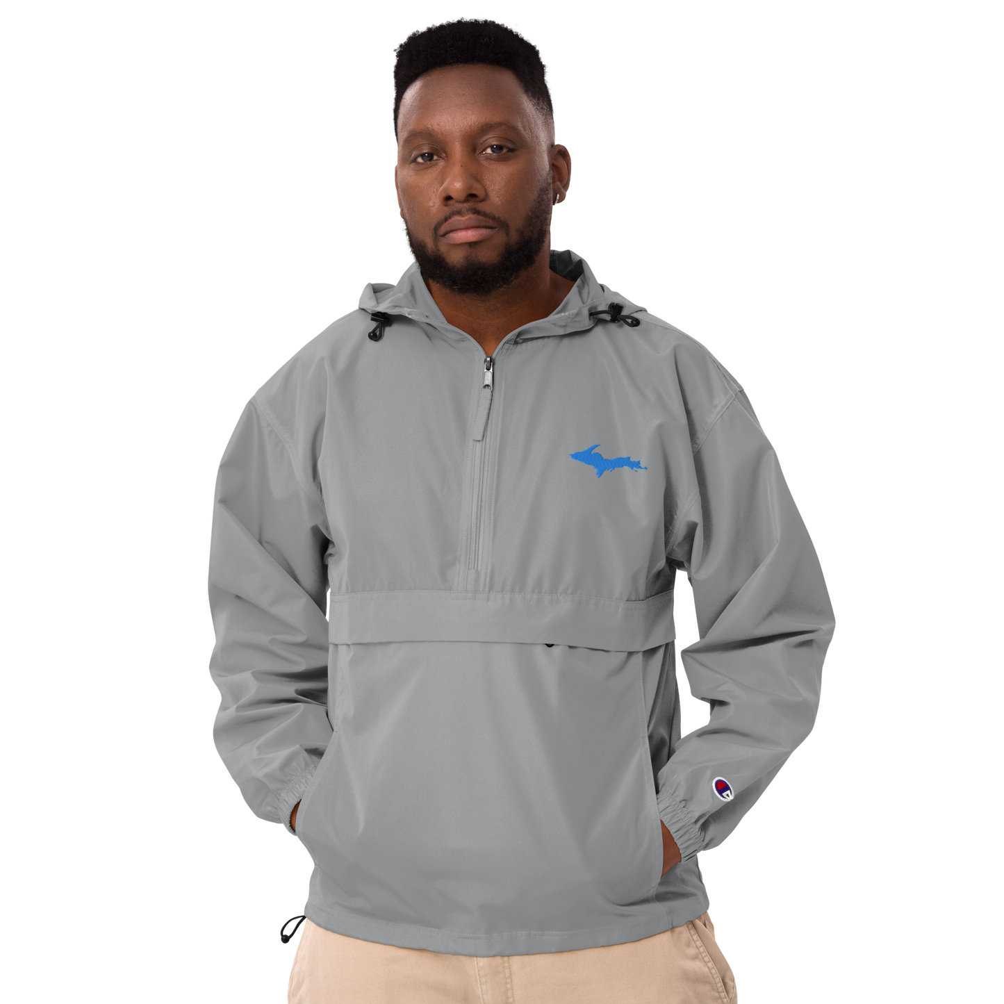 Michigan Upper Peninsula Packable Wind & Rain Jacket (w/ Azure UP Outline)