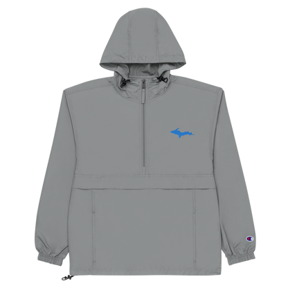 Michigan Upper Peninsula Packable Wind & Rain Jacket (w/ Azure UP Outline)