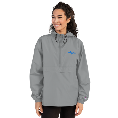 Michigan Upper Peninsula Packable Wind & Rain Jacket (w/ Azure UP Outline)