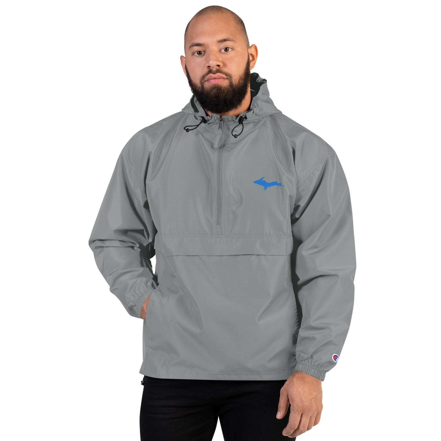 Michigan Upper Peninsula Packable Wind & Rain Jacket (w/ Azure UP Outline)